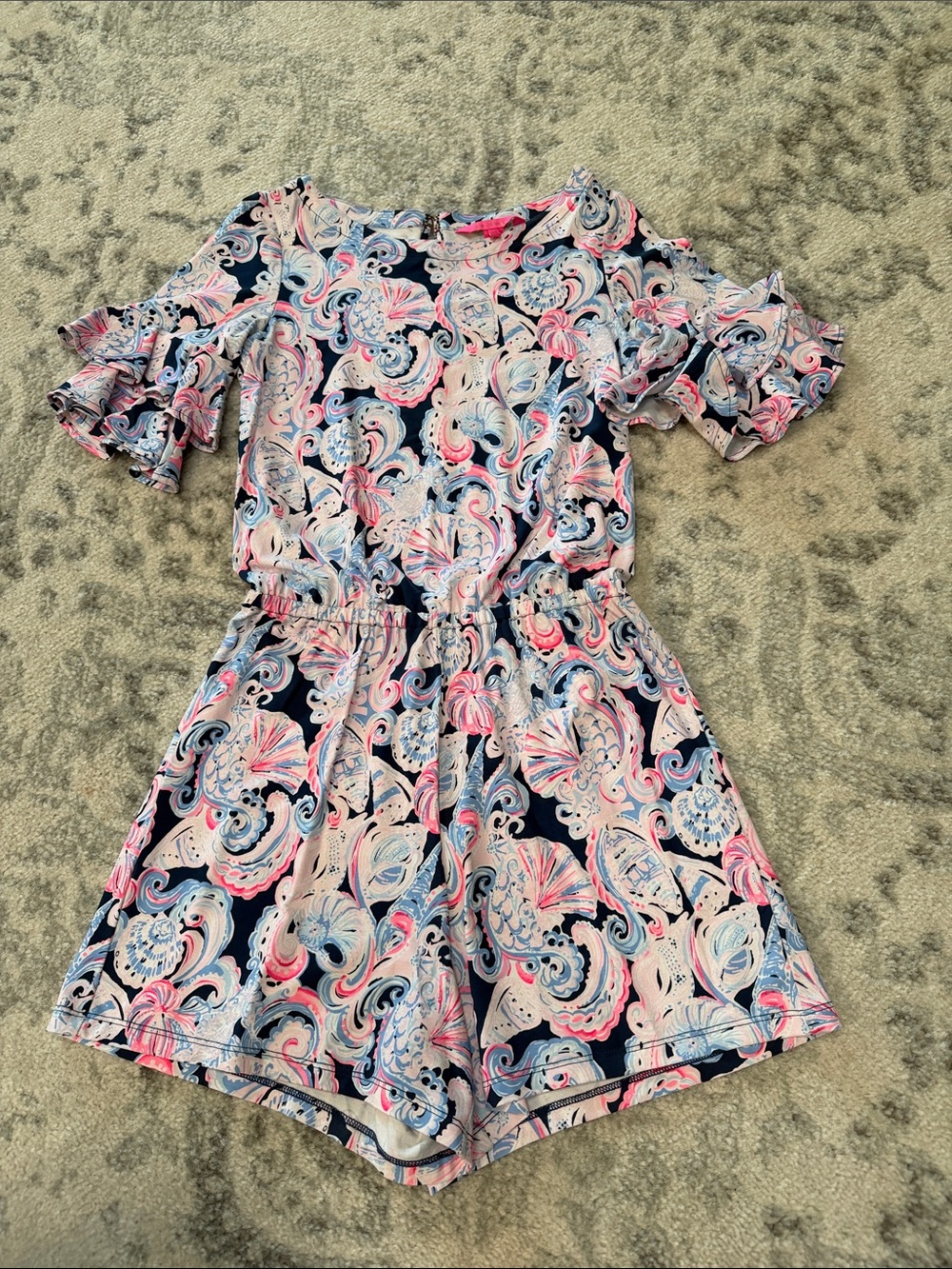 Lilly Pulitzer Women's Navy & Pink Paisley Ruffle-Sleeve Romper XS